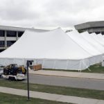 Tents go up at career fair site