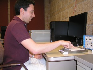 Matthew Darden, PhD student, uses a device called a three-axis dynamometer.