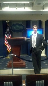 Finseth in the press briefing room of the White House. Photo provided by Tor Finseth.
