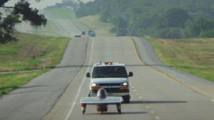 Iowa State's solar car Phaeton races at its best in the blazing heat. Photo provided by Team PrISUm.