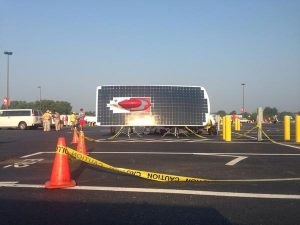 Team PrISUm readies its solar car Phaeton on the morning of day three of the American Solar Challenge. Photo provided by Team PrISUm.