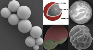 Examples of soft squishy particles and solid particles with different metals on the surface or with one of two metals removed