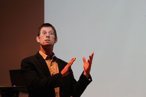 Kevin Fuller, a video game designer with more than 15 years of experience, gave a lecture about the video game industry and what students need to do to break into it at 8 p.m. Feb. 17 in the Sun Room of the Memorial Union. (Emily Matson)