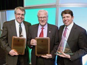 GEAPS Award Tim, Sullivan George Kornstad, Industry Leader award winner and Steve Schmitt, Corbett Award winner