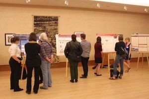 Students present their boards and research in a gallery at the Undergraduate Research Symposium on April 14 in the Memorial Union. (Photo by Emily Matson)