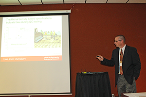 David White, Richard L. Handy Professor of civil, construction and environmental engineering, presents on emerging technologies for continuous earthwork construction monitoring.