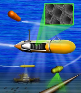 Rendering of a small underwater vehicle powered with carbon nanotube catalysts. 