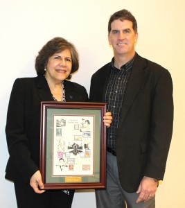 Dr. Andy Hillier, CBE chair, presents a commemorative Doraiswami plaque Dr. Flytzani-Stephanopoulos 