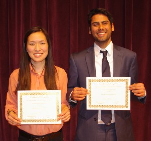 Pratish Adhikari and Ivy Wu finished first and third, respectively, in the research poster competition.