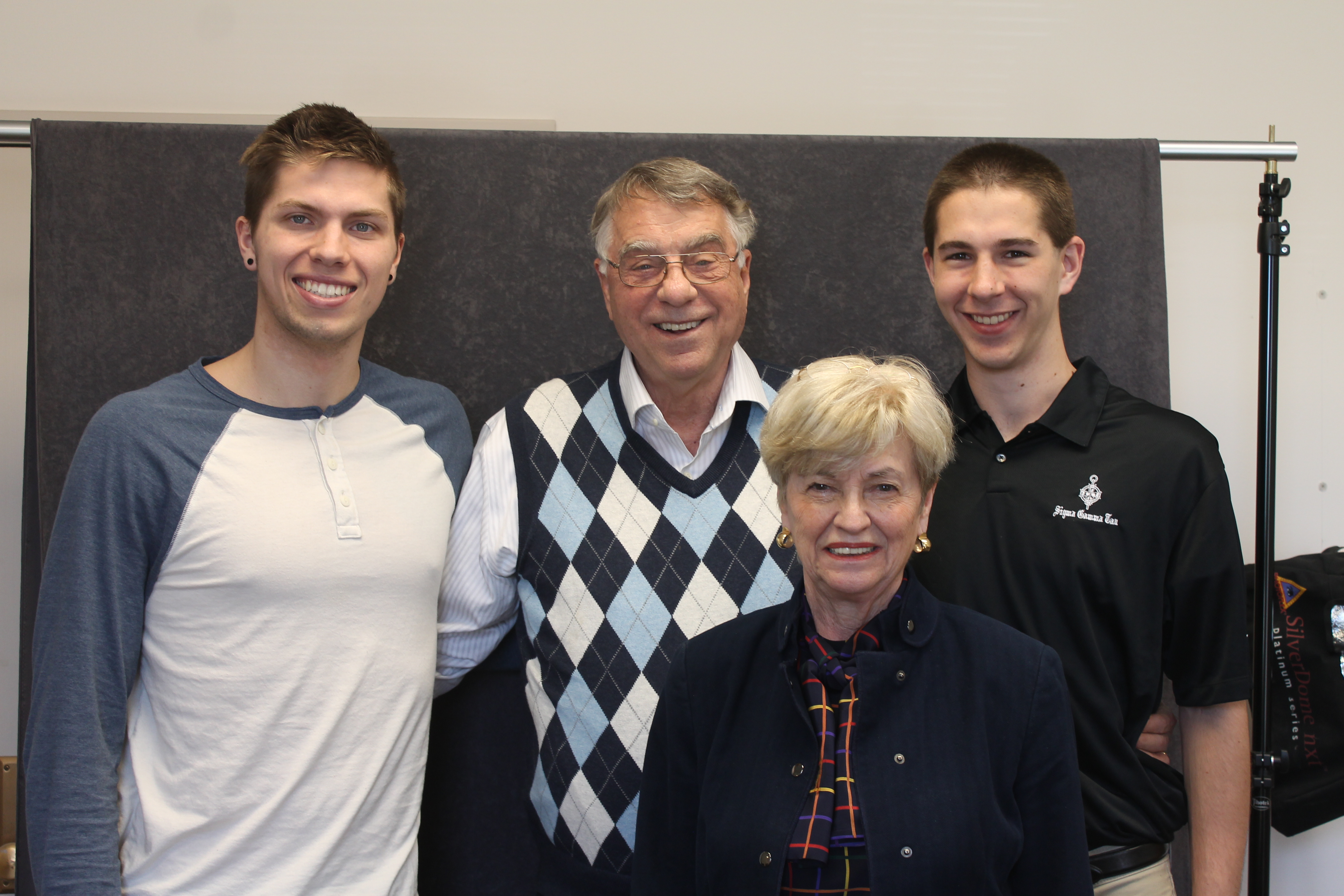 (Left to right) AerE junior Ben Waalen, ME '62 alum Dale Johnson, Jan Johnson and AerE junior Matt Gustafson. 