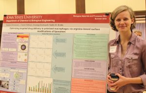 Natalie Sherwood puts the finishing touch on her BioMap REU experience with her poster presentation.