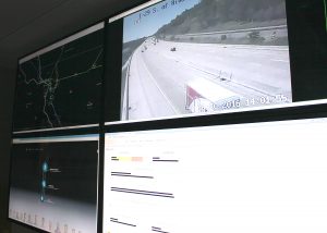 Data screens in REACTOR Laboratory at the Institute for Transportation, where Sharma conducts research (Photo by Kate Tindall)