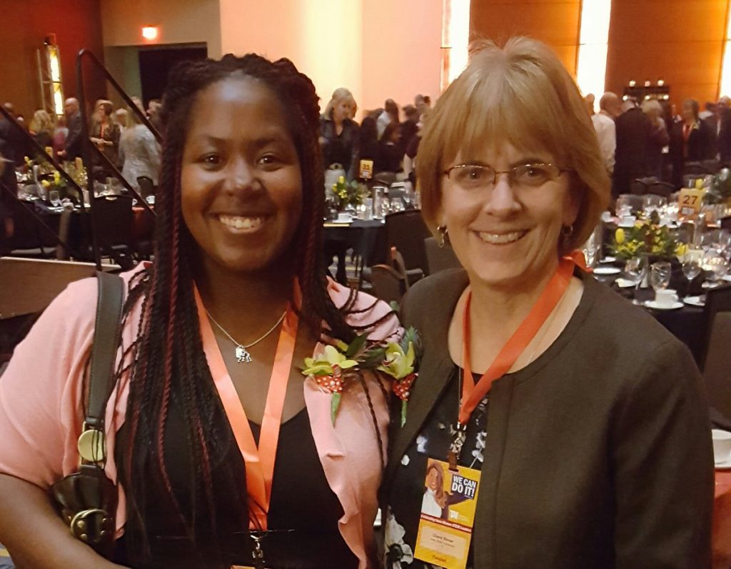 Rover (right) with Alexis Slade, finalist and the student Rover nominated for the Collegian Innovation & Leadership award. 