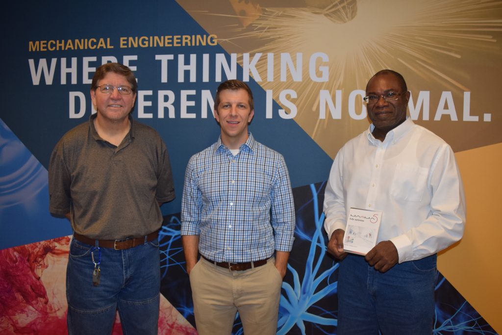 From left: Wyman Martinek, ME Teaching Lab Coordinator; Roy Stevenson, Customer Development Manager for MAGMA, Inc. ; and Emmanuel Agba ME Senior Lecturer.