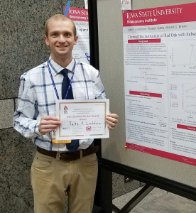 ake Lindstrom, a Ph.D. student in mechanical engineering at Iowa State, is shown with his winning poster at TCS 2016 in Chapel Hill, North Carolina.