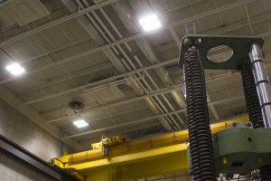 New LED lights in one of ISU CCEE's two high-bay laboratories (By Kate Tindall)