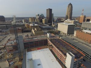 An aerial view of the work site for the Hilton Downtown Des Moines taken by Herrera. <i> Photos courtesy The Weitz Company. </i>