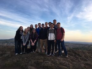 Students stand on the top of Arthur's Seat, an ancient volcano and the site of a large fort that dates back 2,000 years ago. <i>(Photo courtesy Chris Williams).</i>