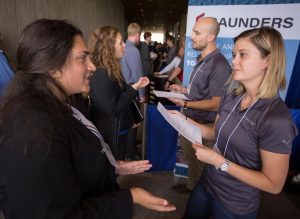 Engineering students talk with recruiters at the 2017 College of Engineering Career Fair