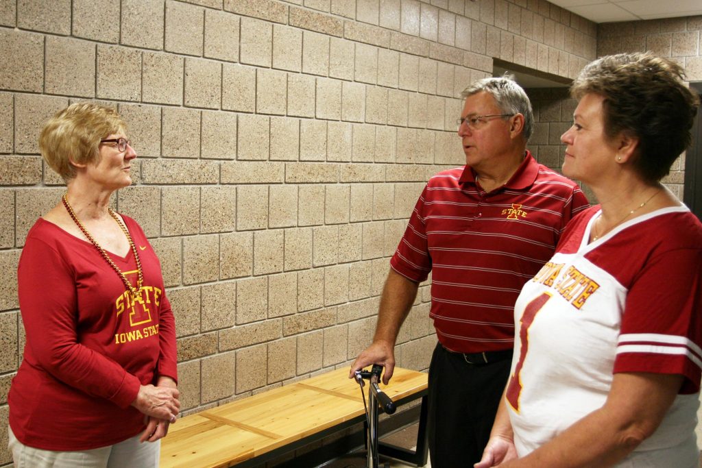 The Weiler family visits with College of Engineering Dean Sarah Rajala 