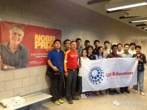 Jiang stands with US Education Without Borders students in Hoover Hall