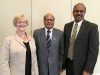 Mujumdar (center) with Dean Rajala (left) and Sritharan (right) following reception events. Photo by Bill Beach.