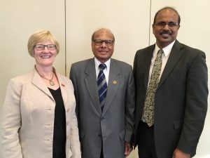 <i>(Pictured from left)</i> Rajala, Mujumdar and Sritharan gather for a photo prior to reception events. <i> Photo by Bill Beach. </i>