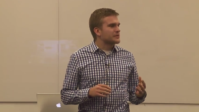Mechanical engineering graduate student Alex Wrede presents at the 3 Minute Thesis competition
