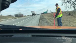 Volk works during his co-op with the Iowa DoT. <i> Photo courtesy Volk. </i>