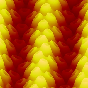 This image portrays the result of electrohydrodynamic lithography by the ring charge patterns, which eventually generated nanoscale "volcanoes."