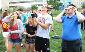 Students observing eclipse