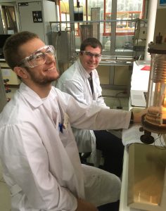 Students Mahoney and Lentner in lab