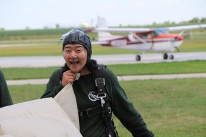 Skydiver after landing