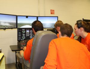 Students with flight simulation