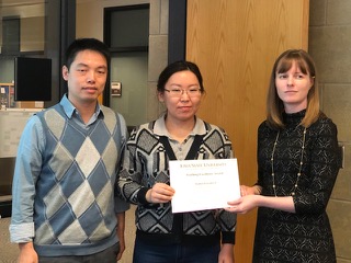 (L-R): MSE Assistant Professor Shan Jiang, MSE graduate student Ayuna Tsyrenova, MSE Professor Katie Bratlie