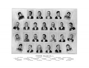 1894 edition of Iowa State's then-student yearbook, The Bomb. Alda Wilson is pictured in the top left corner. <i>Special Collections, Iowa State University.</i>