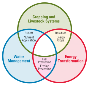 figure showing the intersection of cropping and livestock systems, water management and energy transformation