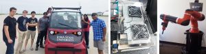 Photo of students with project car and of equipment designed by students