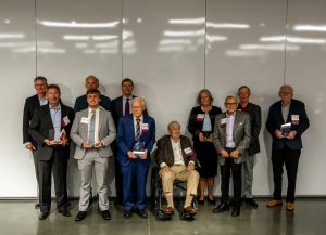 All of the present inductees at the CCEE Hall of Fame induction get together for a photo following the ceremony.