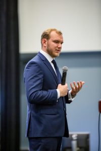 Josh Zeien presenting during competition