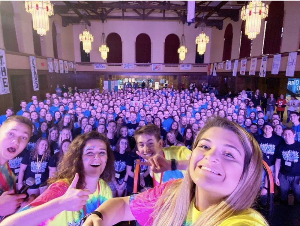 College students pose for a photo during the Dance Marathon charity event