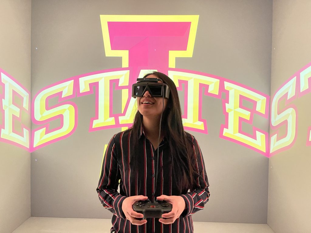 Student wearing a VR headset