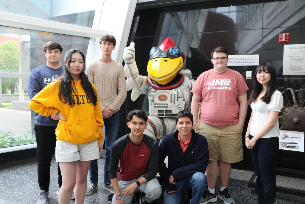 LAUNCH-UAS students with AstroCy in Howe Hall lobby