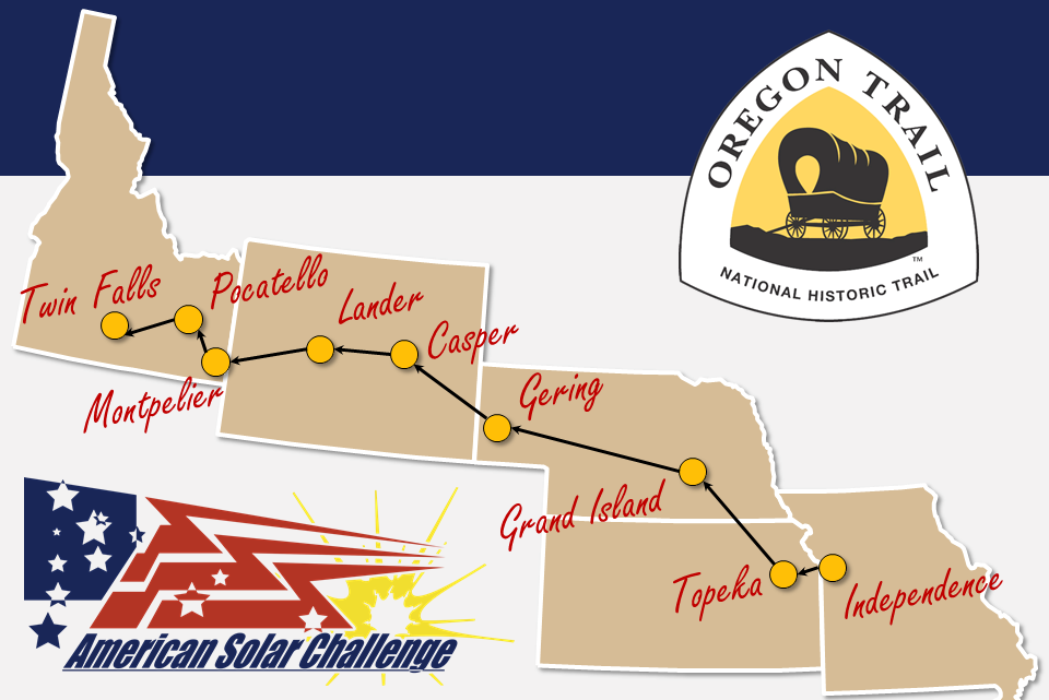 A map of the 2022 American Solar Challenge route