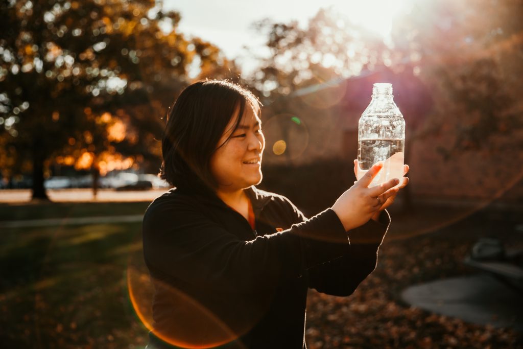 Kaoru Ikuma holding clean water