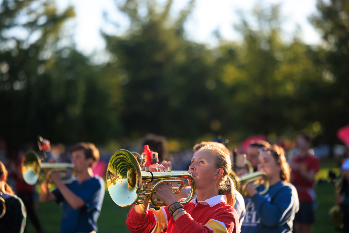 Marching band members practicing