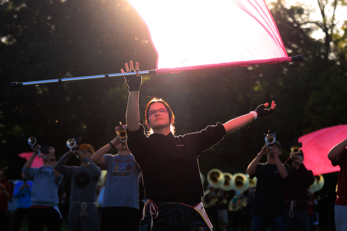 Flag member of marching band