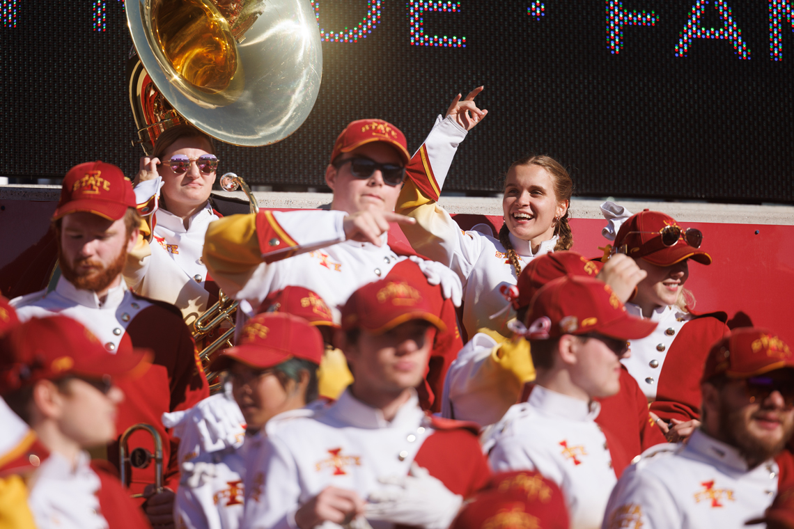 Marching band members during a game