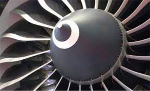 Close-up of jet engine turbine blades