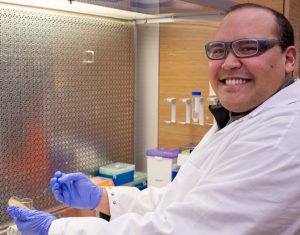 Efraín Rodríguez-Ocasio, scientist and Ph.D. Candidate Chemical Engineering, works in the lab. 